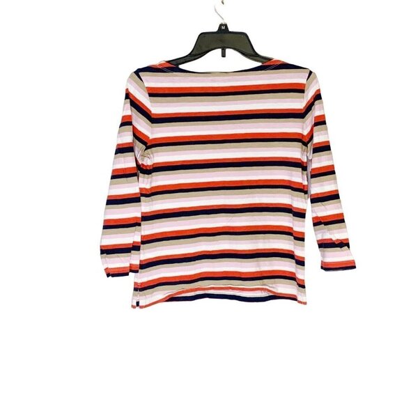 J Crew Boatneck 3/4 Sleeve Striped Colorful T-Shirt Top Cotton Blouse - Picture 3 of 5